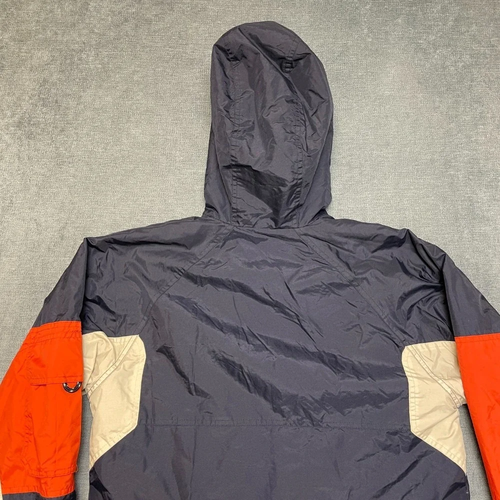 London Fog Reversible Jacket Youth L Navy Nylon to Fleece Hooded Raglan Sleeve